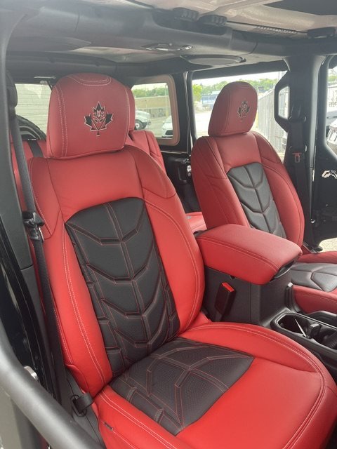 Red and black, embroidered headrests