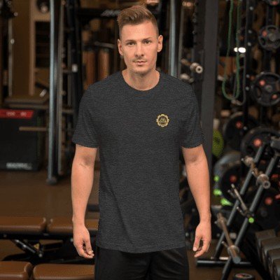 Man wearing the tee in a gym